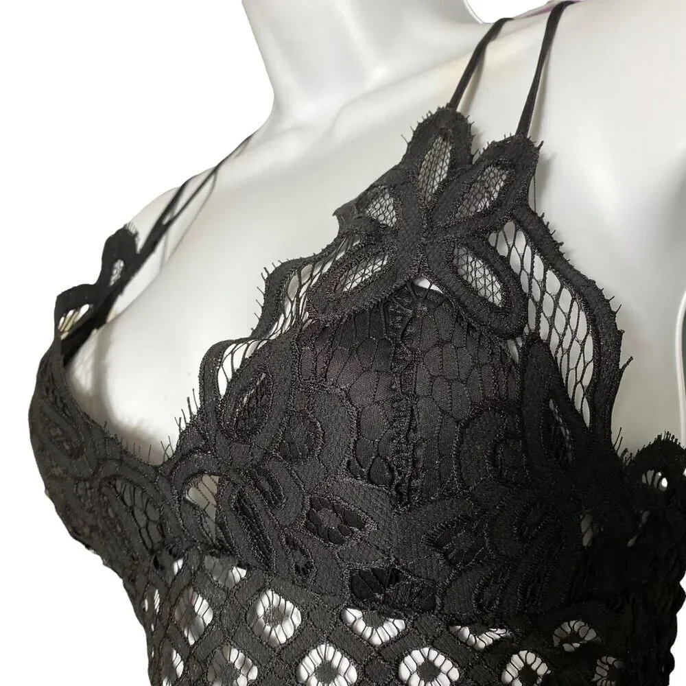 Black Lace Strappy Bra / Camisole New Size S